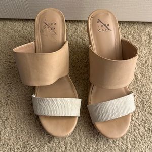 a new day Beige and White Two-Band Espadrille Slide Sandals